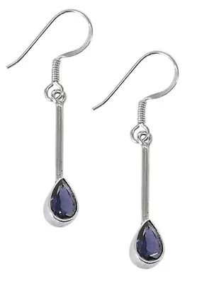 Iolite  Drop Earrings Solid Sterling Silver Pear 43mm Long Natural Gift Box. • £31.99