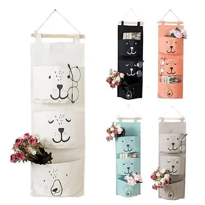 £2.69 • Buy Wall Hanging Storage Bag Toy Cosmetic Organizer Pouch Home Closet Bag 3 Pockets