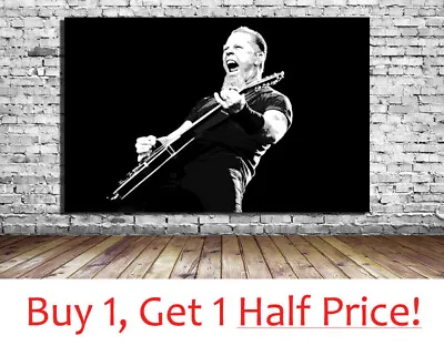 JAMES HETFIELD METALLICA CANVAS PRINT : READY TO HANG Black And White Wall Art • £27.99