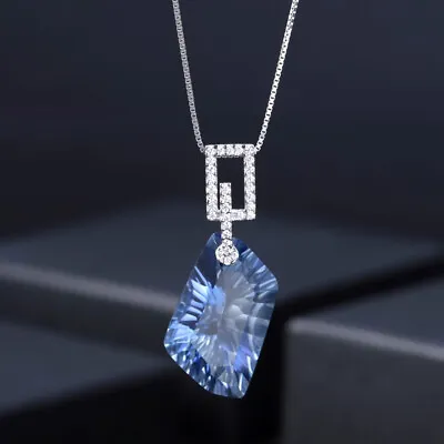 Natural Iolite Blue Mystic Quartz Gemstone 925 Sterling Silver Pendant Necklace • $69.07