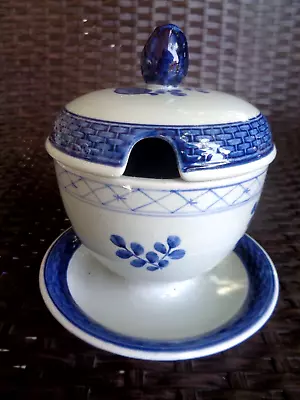 Royal Copenhagen Fajance TRANQUEBAR BLUE Marmalade /Jam /Jelly JAR W/ Underplate • $49