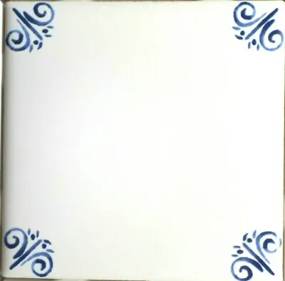 Blue Delft Design Ceramic Tile Blue 4.25  X 4.25  Corners Only  Scroll • $5.75