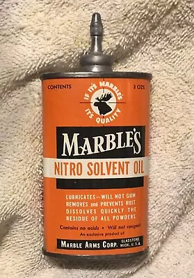 Vintage MARBLES NITRO SOLVENT OIL • Rare Old Advertising Tin Can 3 OZ  Metal Cap • $23.50