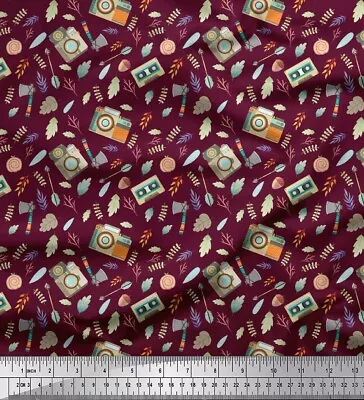 Soimoi Purple Cotton Poplin Fabric CameraLeaves & Axe African Decor-FW5 • $9.78