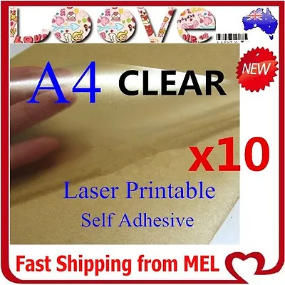 $6.79 • Buy 10x A4 Clear Transparent Glossy Self Adhesive Sticker Paper Label Laser Print