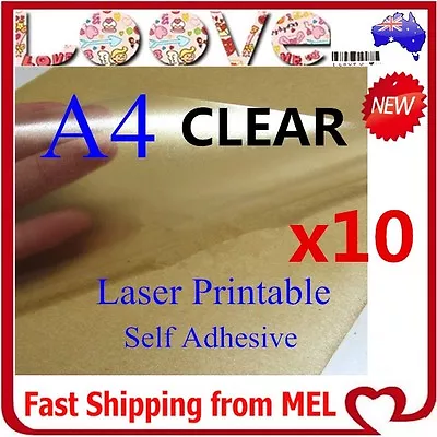 10x A4 Clear Transparent Glossy Self Adhesive Sticker Paper Label Laser Print • $4.72