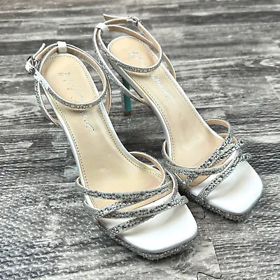 Betsey Johnson Women's Sz 7 Darla Strappy Crystal Micro Platform Stiletto Heels • $18.75