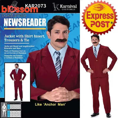 CA253 Newsreader Anchorman Ron Burgundy 70s Mens Comedy Fancy Dress Up Costume • $55.15