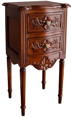 Solid Mahogany French Rococo Bedside Table / Cabinet With Two Drawers BS039 • £275