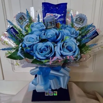 💙MUM💙 Blue Artificial Bouquet & Garden Sweet Pea Yankee Candles💙 BABY REVEAL • £62.50