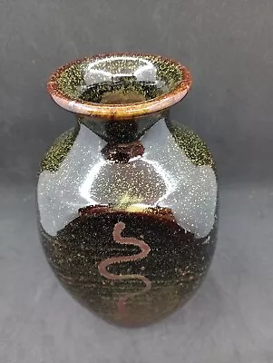 £78 • Buy Winchcombe Pottery Stoneware  Cut Vase Tenmoku Glaze, Finger Slip Decoration