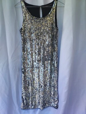 $24.50 • Buy Zara Trafaluc Dress Medium Sequine Sleeveless Silver Cocktail/party