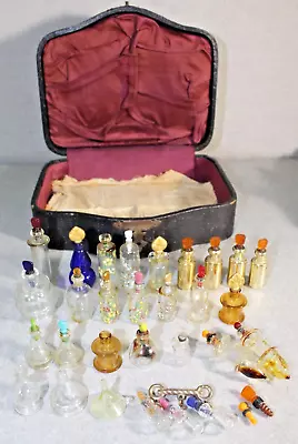 Vintage Lot Of Hand Blown  Miniature Perfume Bottles & Brooch Estate Find • $0.99