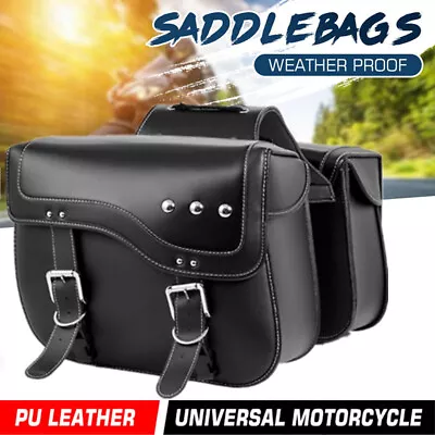 Universal Motorcycle Side Saddle Bags 2PCS PU Leather Saddlebags Luggage Panier • $77.85