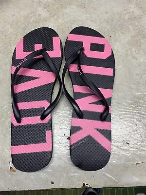 Victoria's Secret Love Pink Flip Flops Thongs M Black & Pink Join The Party • $24