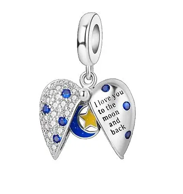 I Love You To The Moon And Back (GITD)  Real Sterling Silver S925 Charm • £13.99