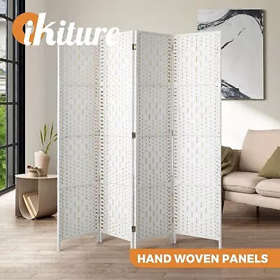 Oikiture 4 Panel Room Divider Screen Privacy Dividers Woven Wood Folding White • $79.90