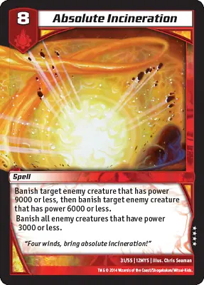 Kaijudo X1 ABSOLUTE INCINERATION Very Rare Foil #31/55 12MYS The 5 Mystics 2014 • $2