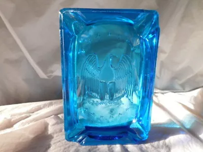 Old Vintage Mid Century Modern MCM Blue Glass American Eagle Ashtray Bar Table • $19.95