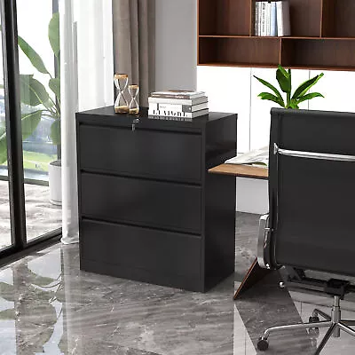 3 Drawer Filing Cabinet File Safe Organizer Metal Storage Lateral Black Lock  • $204.99