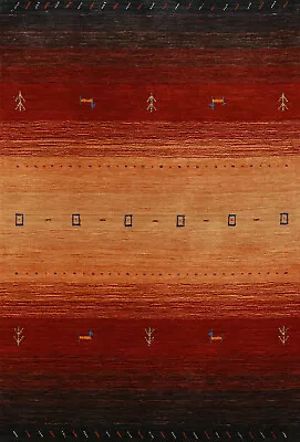 High-quality Orange Striped Accent Rug Wool Handmade Gabbeh Carpet 3x5 Ft • $143.23