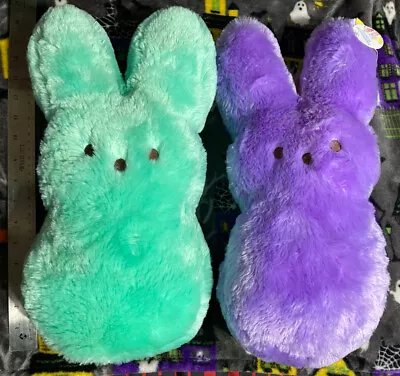 2 Green/Purple Plush Stuffed Animal 15-16” Marshmallow Scent Peeps Bunny EASTER • $37.77