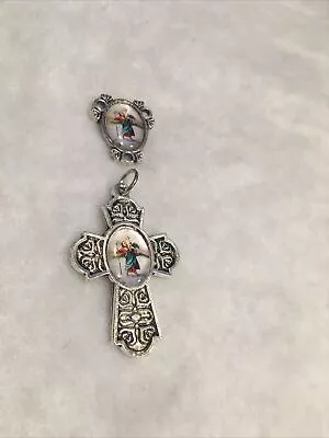 Saint Christopher Cross/Centerpiece Rosary Making Parts | Silver Tone • $8.99