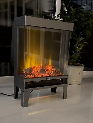 Grey Electric Log Stove Fire Heater Flame Led Effect Freestanding 3 Sided Glass • £129.50