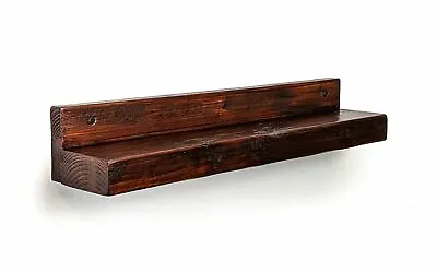 Wooden Floating Reclaimed Shelf With Backboard 125mm Antique Rustic Style • £6.60