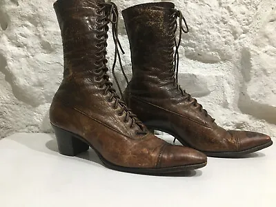 $75 • Buy Antique 1890's 1900's Victorian Edwardian Leather HIgh Top Lace Up Boots Woman's
