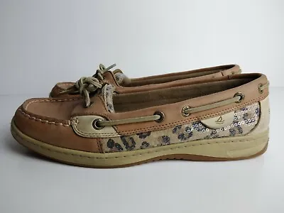 SPERRY Top-Sider Womens Angelfish 9102341 Sequin Leopard Leather Boat Shoe 8.5 M • $13