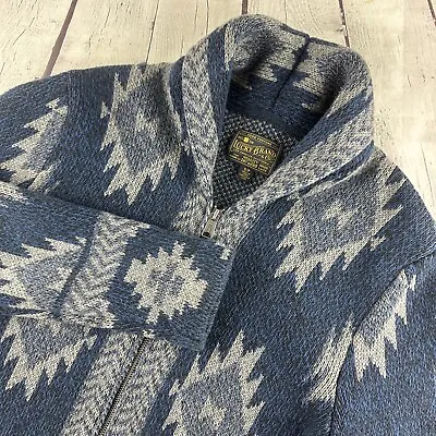 Lucky Brand Shawl Collar Blue Intarsia Southwest Zip Cardigan Sweater Men S • $49.95