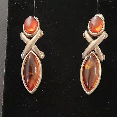 925 STERLING SILVER Vintage Earrings Russian Baltic Amber 4.9 Grams 272 • $0.99