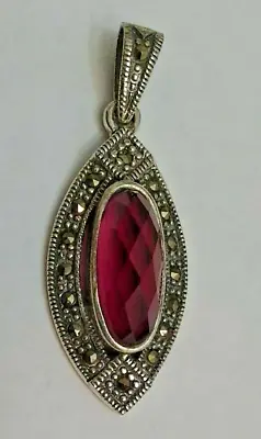 Lab-Created Ruby & Marcasite Sterling Silver Pendant • $11.99