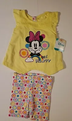 Disney Minnie Mouse 100% Happy 2 Piece Outfit Size 24 Months Top Shorts Set  • $10