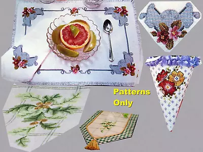 White Oak Table Runner Floral Placemat Design Nosegay Cone CROSS STITCH PATTERNS • $3.50