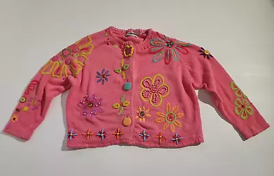 Michael Simon Vtg Sweater One Size L Cardigan Flowers Floral Pink • $45