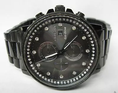Men's Citizen Eco-Drive Black Chronograph Watch With Crystals • $189.95