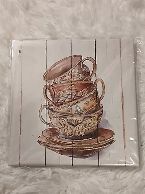 Special Moments Canvas Wall Art 1 Piece 8x8  Stack Of Tea Cups NEW In Packaging • $5.99