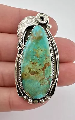 Vintage Huge Navajo Sterling Silver Royston Turquoise Stamped Pendant 2  • $225