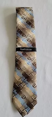 New Mens Van Heusen Tie Geometric Print Polyester Brown Khaki Blue Neck Tie • $12.95