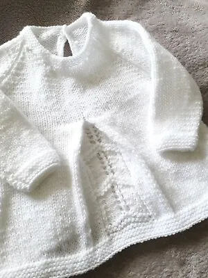 £14.99 • Buy Hand Knitted Baby Dress White Gift Idea 3-6mons 6-12 Mons