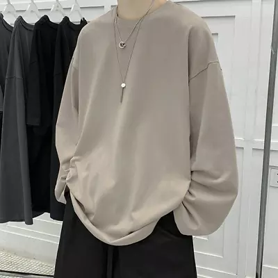 Loose Sweatshirts Men Solid Tee Streetwear Korean Clothes Pullover Long Sleeve • $29.17