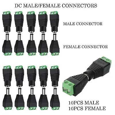 10 Pairs Male & Female DC Power Jack Plug Adapter Connector 2.1 X 5.5mm For CCTV • £10