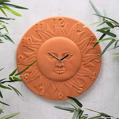 £18.95 • Buy Terracotta Sun Clock Sunburst Embossed Round Face - 30cms