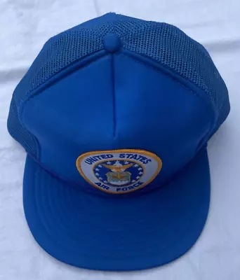 USAF United States Air Force Snapback Trucker Hat Blue Mesh Vtg Foam Patch Rope • $14.49