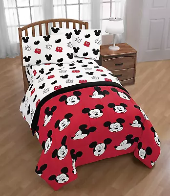 Kids Comforter Sheet Set Super Soft Disney Mickey Mouse Cute Faces 5 Piece Full • $80.48