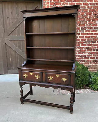 Antique English Oak Welsh Plate Dresser Sideboard Server Buffet Petite C. 1920s • $2600