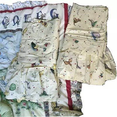 LOT VTG Classic Pooh Piglet ABC Nursery Comforter Bed Ruffle & 2 VALANCES  90’s • $59.99