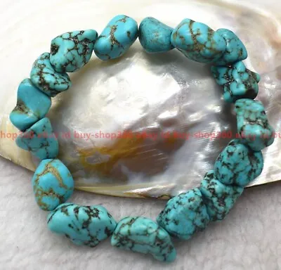 Chunky Natural 10-14mm Blue Turquoise Gems Nugget Beads Stretch Bracelet 7.5  • $3.99